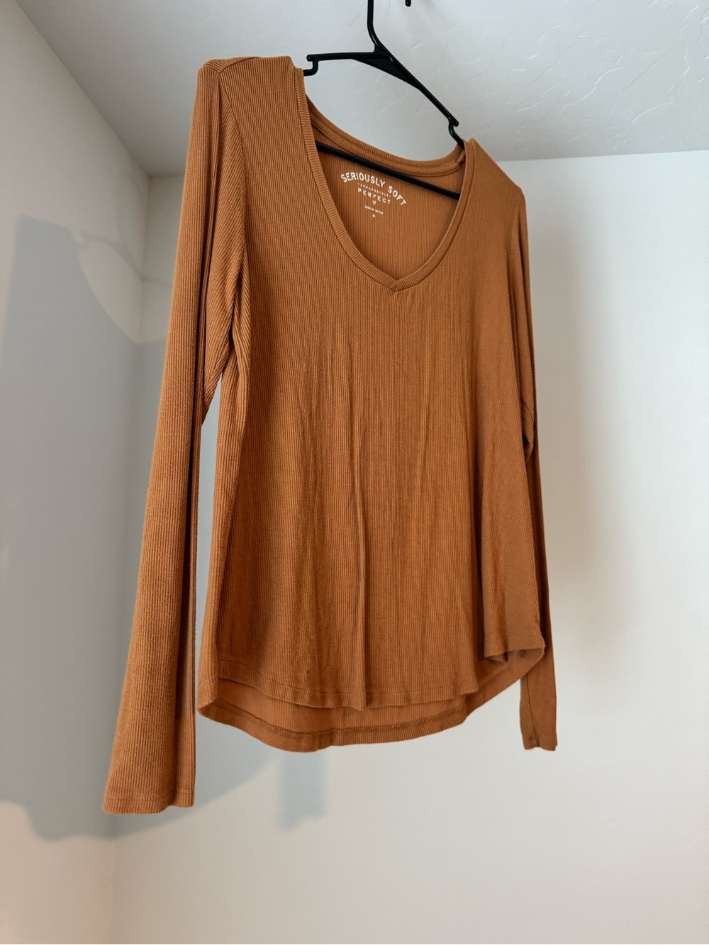 Aeropostale Long Sleeve V-Neck Top in Rust Brown